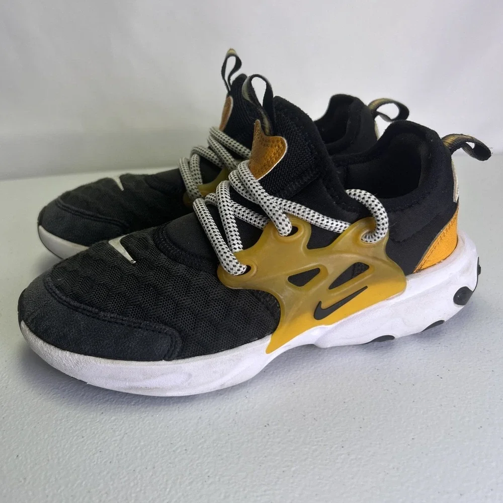 Nike React Presto GS Black Yellow Ceramic Honey Bee Kids Size 1.5Y Running Shoes